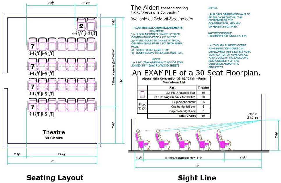 Theater Seating Alden sample floor plan seating layout specs