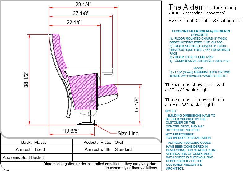 Theater Seating Alden side view specs